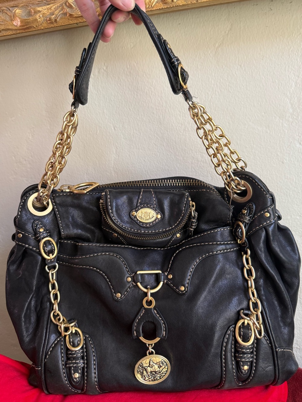 Juicy Couture vintage 2000s black gold chain leather Y2K handbag